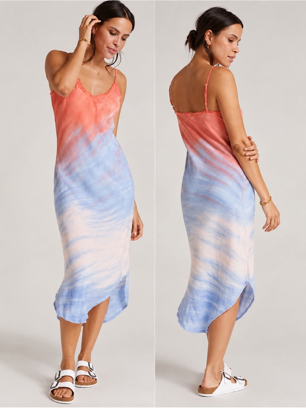 Bella Dahl Fray Cami Slip Dress – Coral/Blue Tie Dye – XS